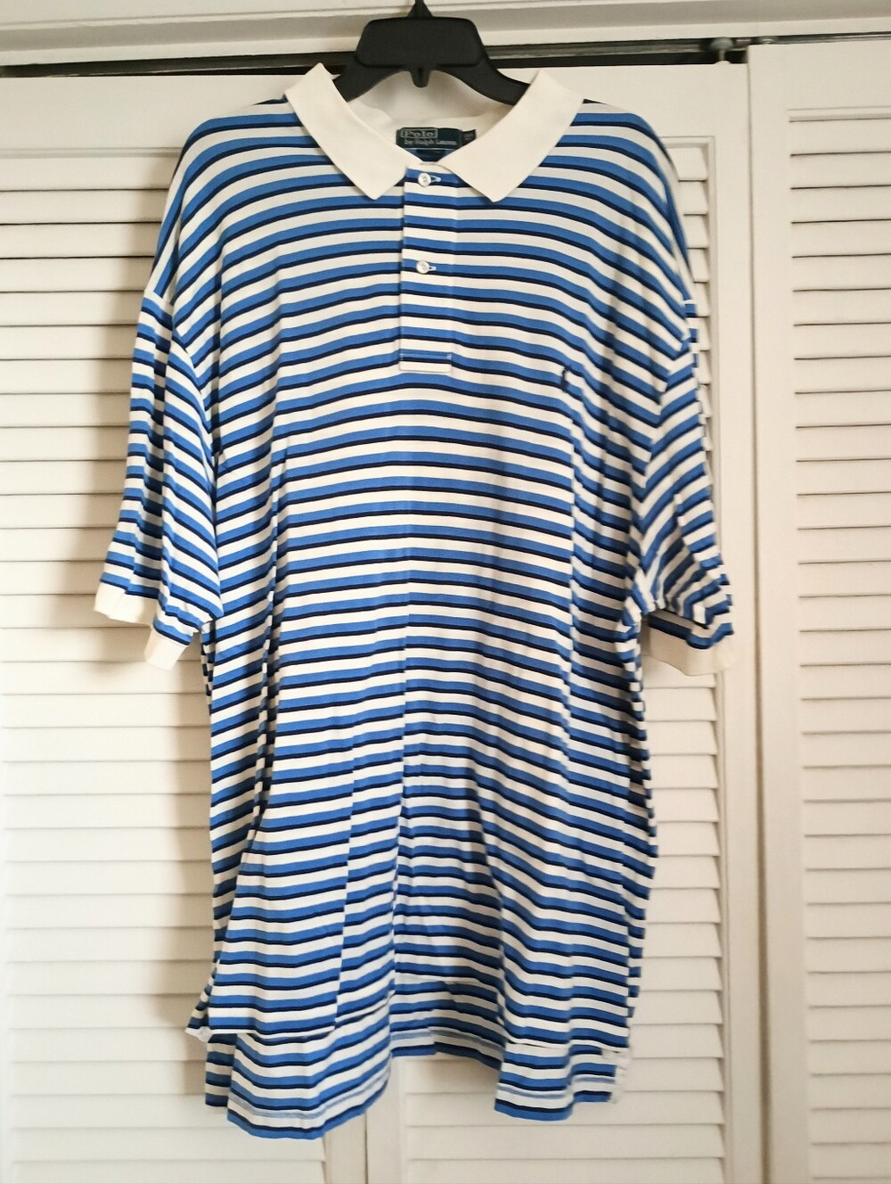 Men's Polo By Ralph Lauren White , Navy & Blue Stripe Pique Polo (3XB)